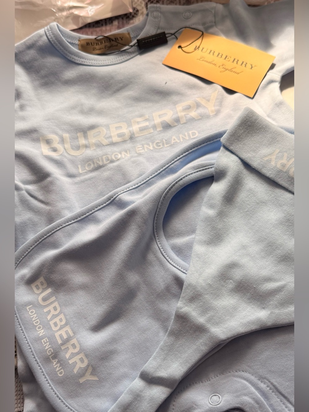 Burberry Soft Blue Baby Bib Set